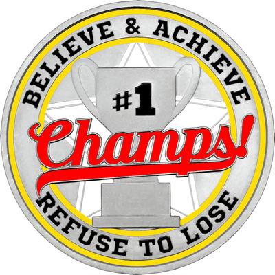 Red "Champs!" with Yellow Outer Circular Borders